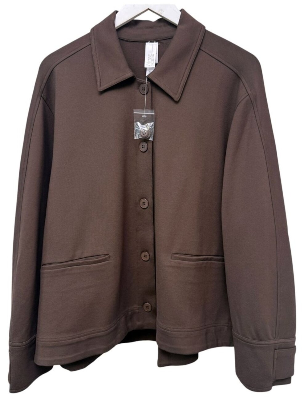 Marla Wynne Womens Jacket XL Brown Stretch Ponte Knit Blazer Button Front NWOT